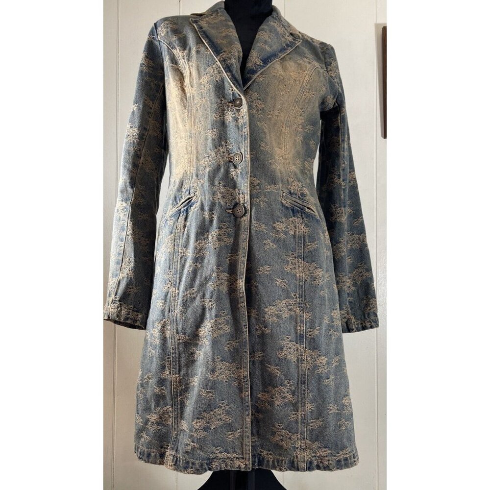Jeanology Collection Denim Long Sleeve Jacket coat Closure Size 8 long trench